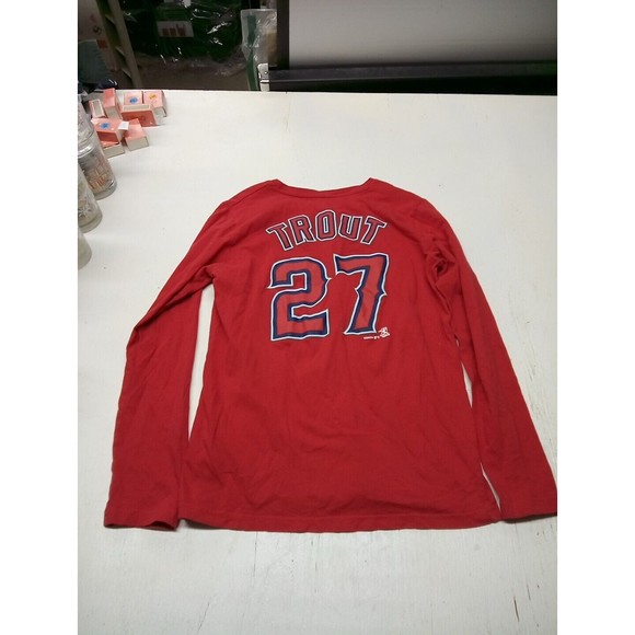 Women’s Large Angels Mike Trout T-Shirt MLB Anaheim Los Angeles Baseball Long Sl - Picture 5 of 5